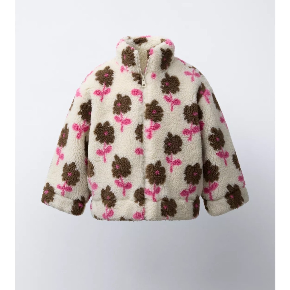 Zara Girls Floral Faux Shearling Jacket